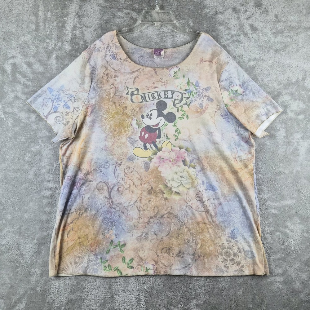 Disney Mickey Mouse Shirt Top Women 4X Floral Graphic Plus Size Y2K Short Sleeve